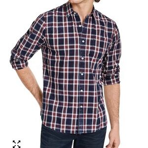Men's Salt + Stone Plaid Button-Down Shirt - Navy and Red